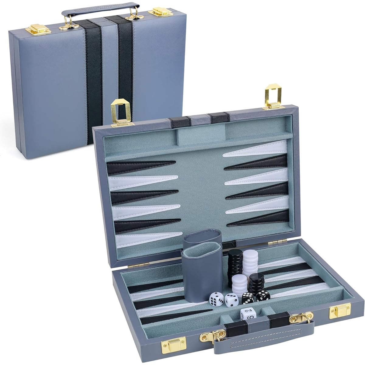 RERIVER Backgammon Set 2 Player Classic Backgammon Set Adult Board Game with Premium Leather Case Portable Travel Backgammon Set (Gray 11 Inch)