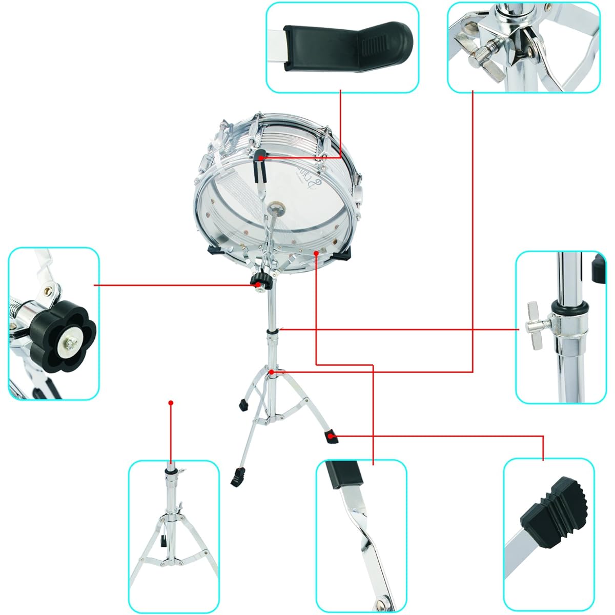 Ochine Snare Drum Stand Drum Pad Stand Kit Snare Stand Practice Pad Stand Adjustable Snare Stand Double Brace Tripod Practice Snare Drum Stand 10-15 Inch Drum Pad Snare Drum Beginner