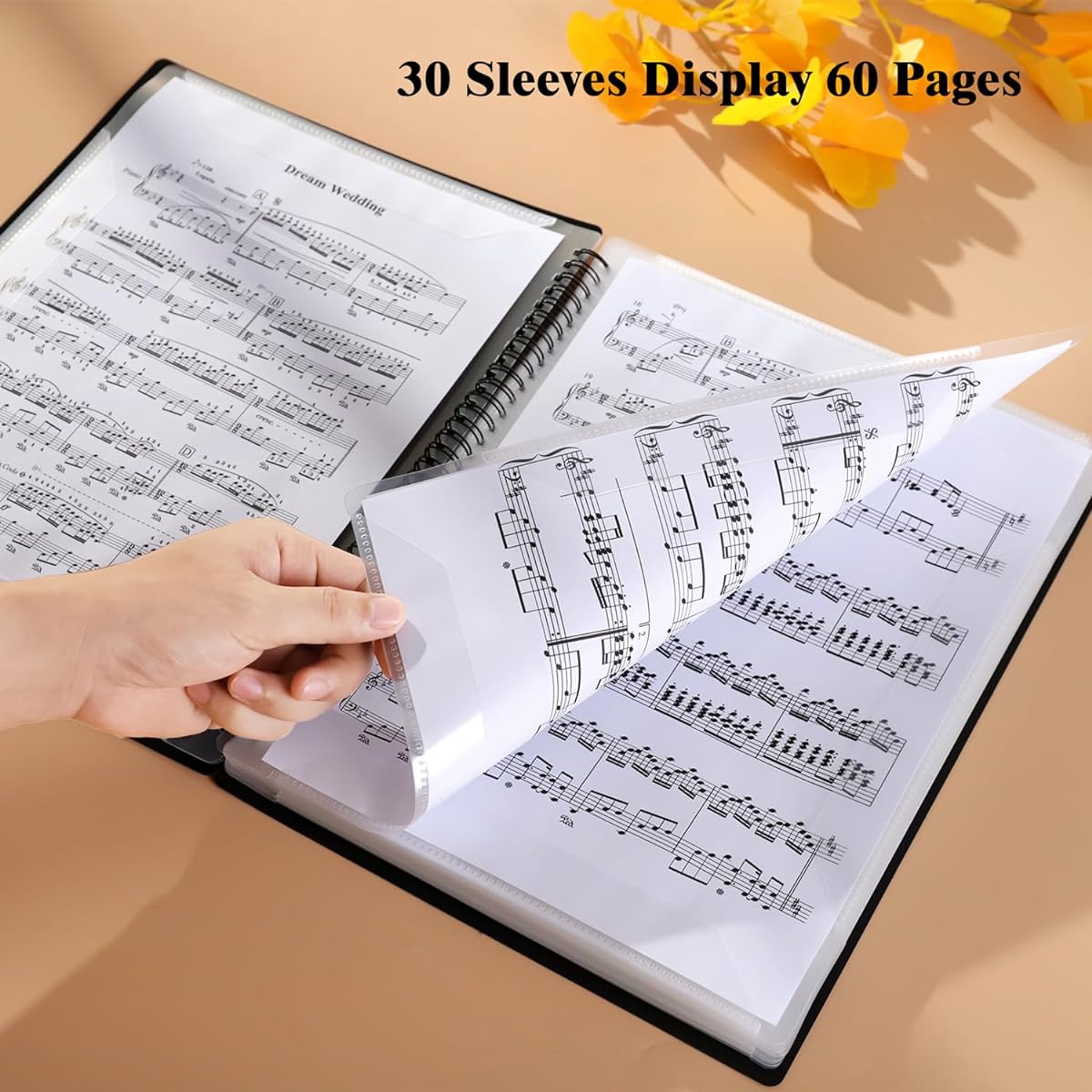 Fansjoy Sheet Music Folder 60 Page Capacity Sheet Music Binder/Holder Spiral Binder Organizer for Sheet Music Storage Letter Size 8.5 x 11 Inch/ Fits A4 Writable Removable Choir Folder (Black)