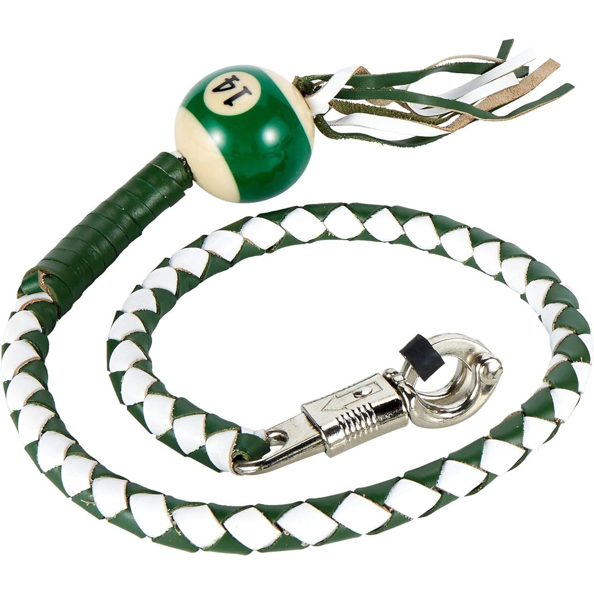 Motorcycle Get Back Whips Leather with Different Color Pool Balls (White & Green with 14 Balls)