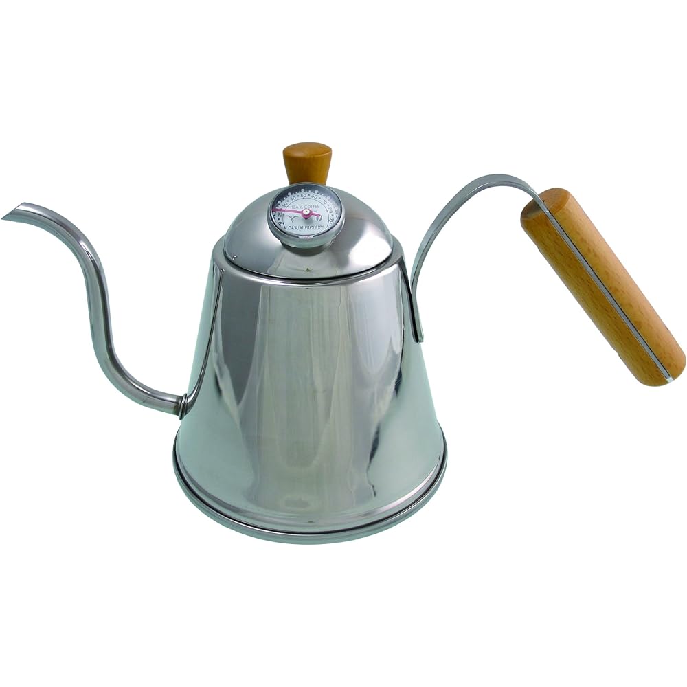 Aoyoshi CASUAL PRODUCT Burr Drip Pot with Thermometer 510564 Made in Japan Drip Kettle Coffee Kettle Coffee Drip Pot Narrow Mouth Wood Grain