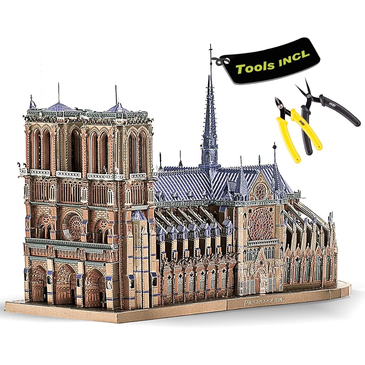 Piececool 3D Puzzle Notre Dame Cathedral/Includes Auxiliary Tools DIY Metallic Nano Puzzle No Connecting Agent Required 3D Meta Puzzle for Adults Handmade Model Assembly Kit Folk Crafts Decoration Birthday Christmas Present Best Gift