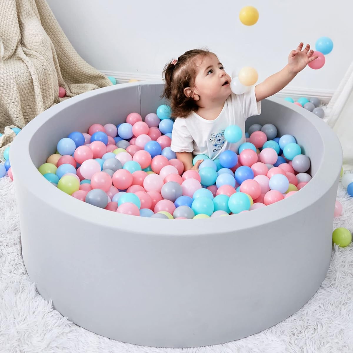 Foam Ball Pit for Toddlers Playpen Memory Soft Round Ball Pit 35.4" x 11.8" Great for Babies/Infants/Indoor Outdoor Games (Balls Not Included) (Light Grey)