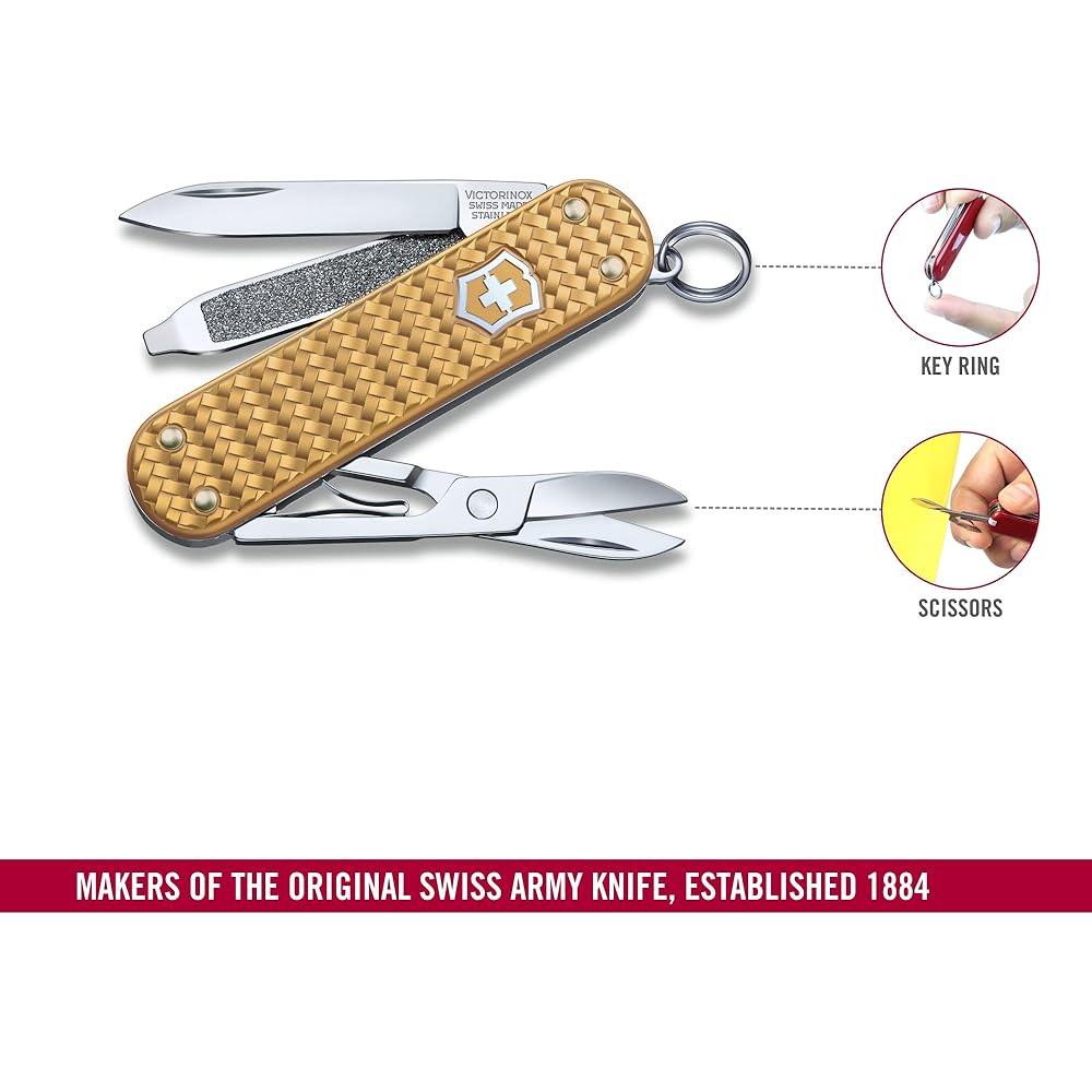 VICTORINOX Classic Precious ALOX Collection All 5 Colors Swiss Army Knife Multifunctional Knife Outdoor Camping Scissors with Flathead Screwdriver Equipped with Nail File Swiss Made Multi Tool with 5 Functions Small Compact Lightweight Easy to Carry [Dom