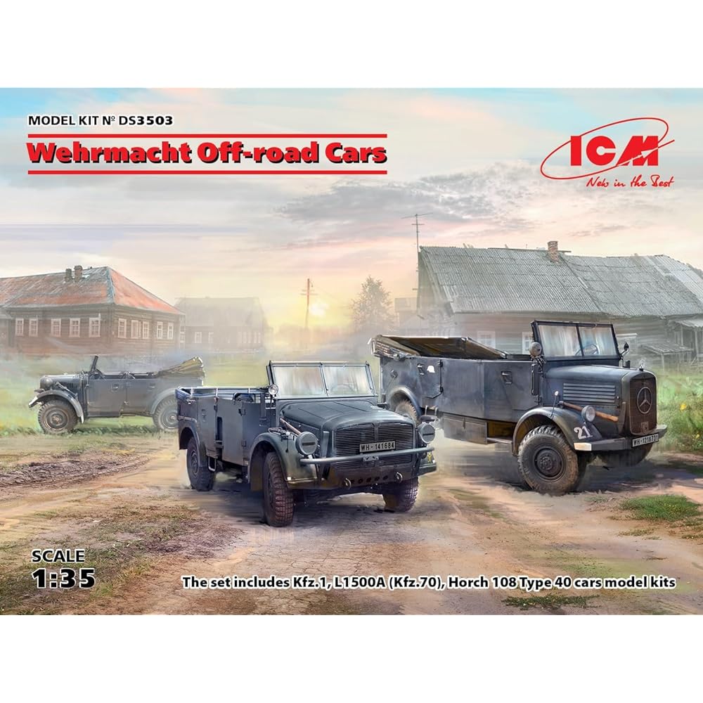 ICM ICM 1/35 German Wehrmacht Vehicle Set (Kfz.1 Horch 108 Typ 40 L1500A) Plastic Model DS3503