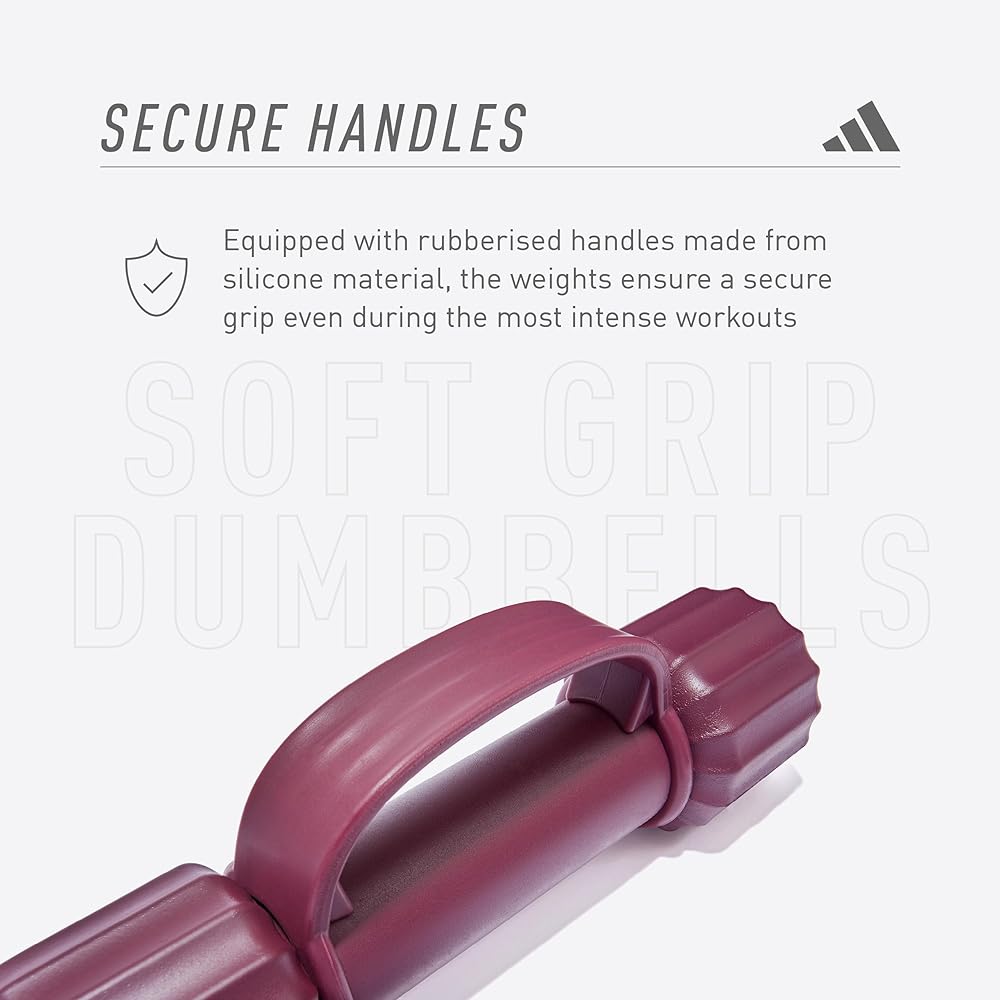 adidas Soft Grip Dumbbells 1kg (Pair) Victory Crimson Color Silicone Rubber Handle ADWT-11300