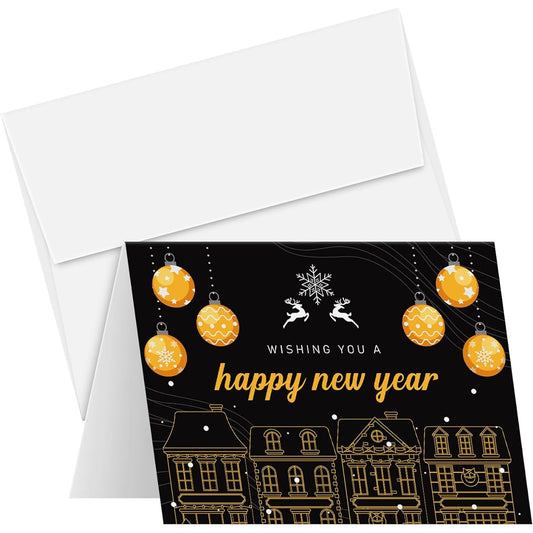 2022 Happy New Year Holiday Greeting Cards - Blank Holiday Foldover Cards & Envelopes Funny Emoji Cards - Christmas & New Year Gifts & Presents | 25 Cards & 25 Envelopes | 4.25 x 5.5 Inches (A2 Size)