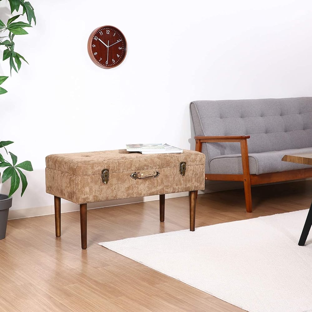Fuji Boeki Trunk Type Bench Width 80cm Beige Storage Velor Style Floor Scratch Prevention Easy Assembly Fred 27656