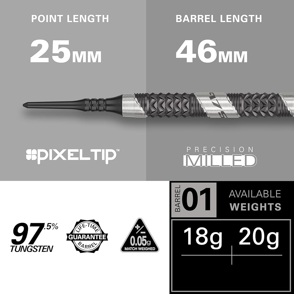 Target Darts 975 Ultramarine 18G Tungsten 97.5% Soft Tip Dart Set with K-Flex