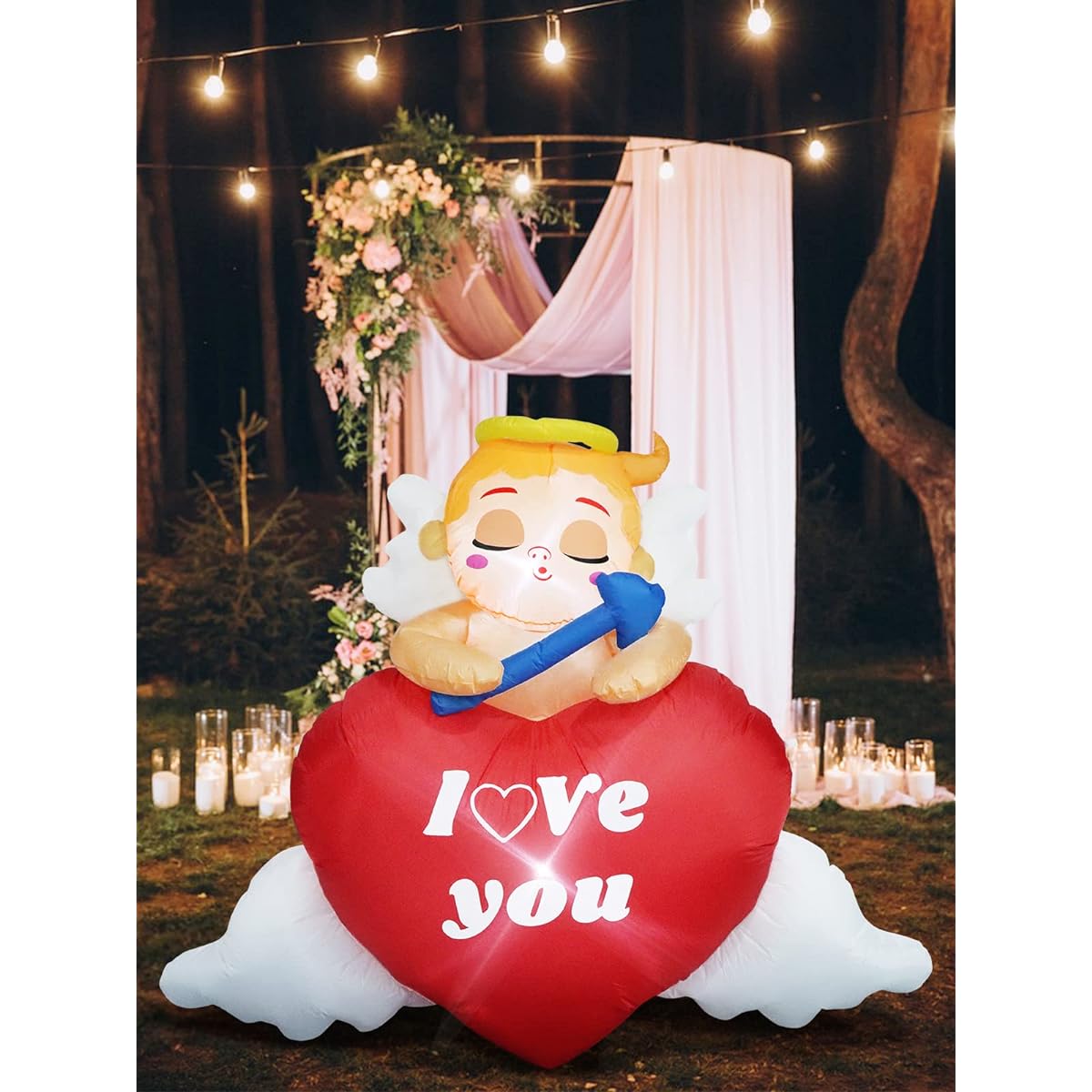 TOROKOM Valentine's Day Inflatable Cupid with Love Heart 5ft Tall Built-in LED Light Blow Up Garden Decoration Sweet Valentine Inflatable Outdoor Decoration for Wedding Holiday Lawn Garden