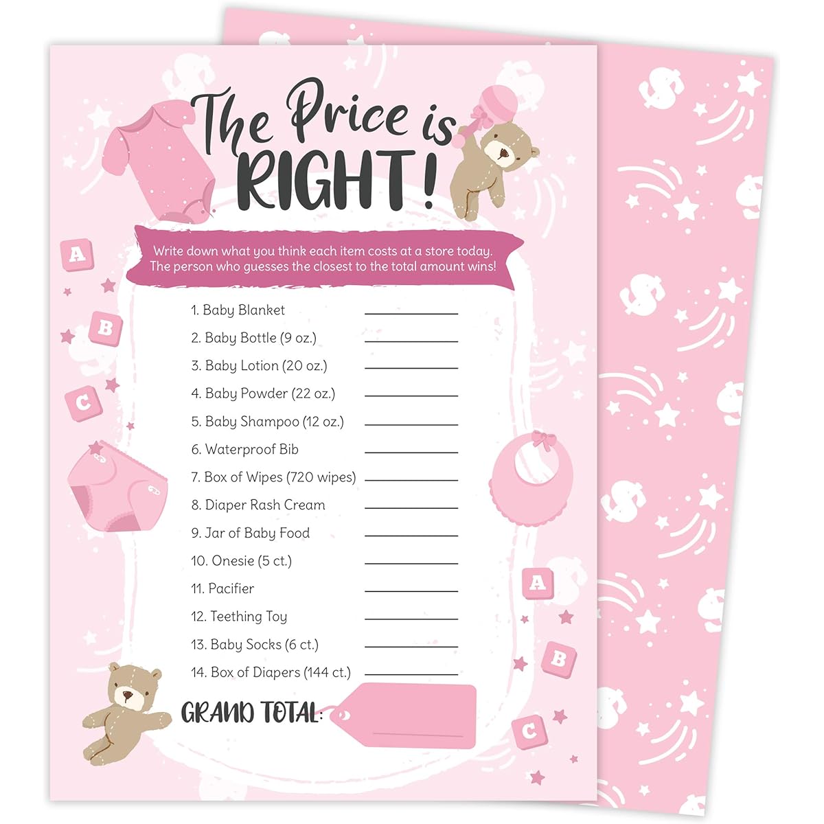 Price is Right Baby Shower Game - Guessing Game Coed Boy Girl Neutral Gender Reveal (25ct Girl)