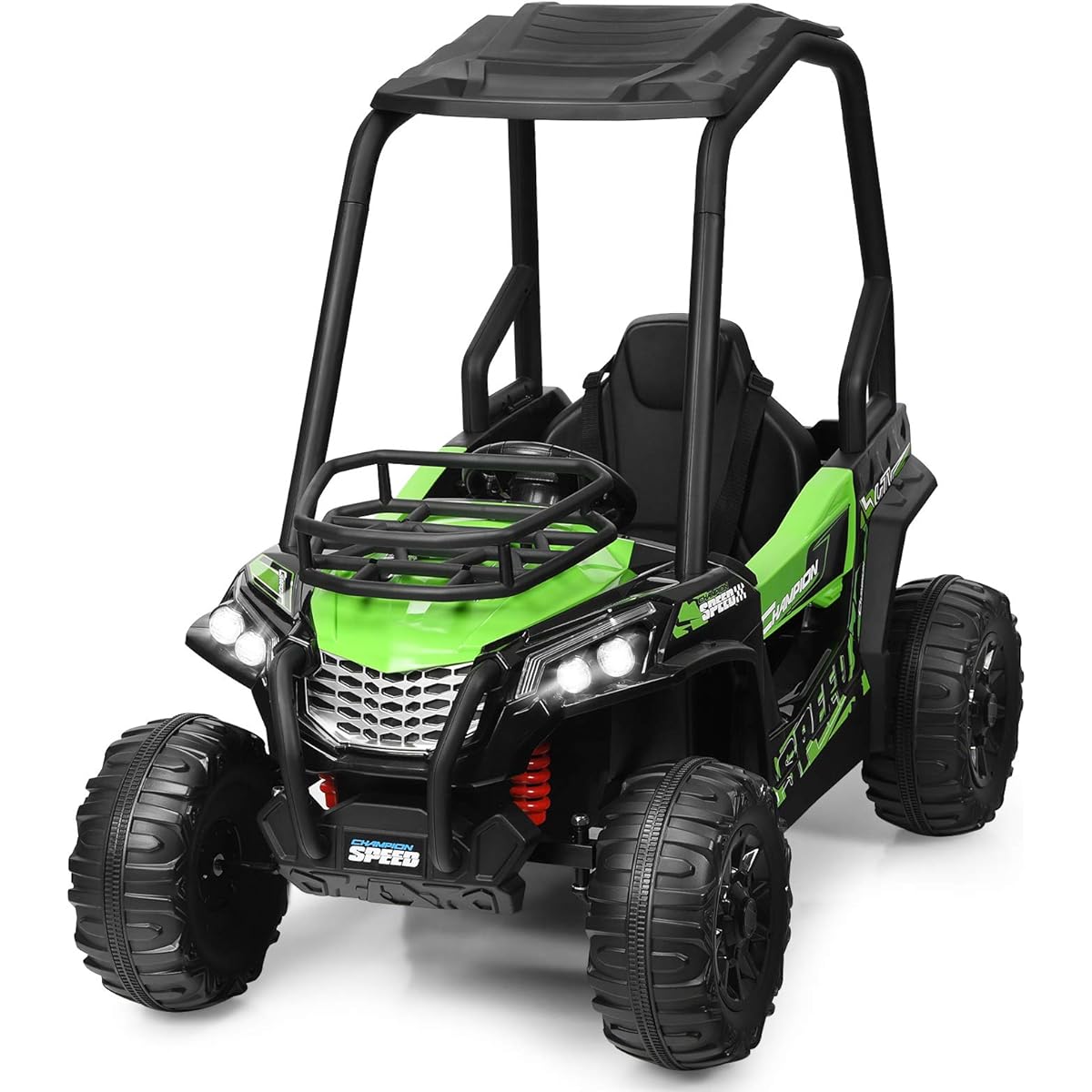 Costzon Ride-On 12V Battery Powered UTV with 2.4GHz Parental Remote Control, LED Lights, Music, MP3/USB, Storage Basket, Rear Wheel, Electric Vehicle for Kids, Green