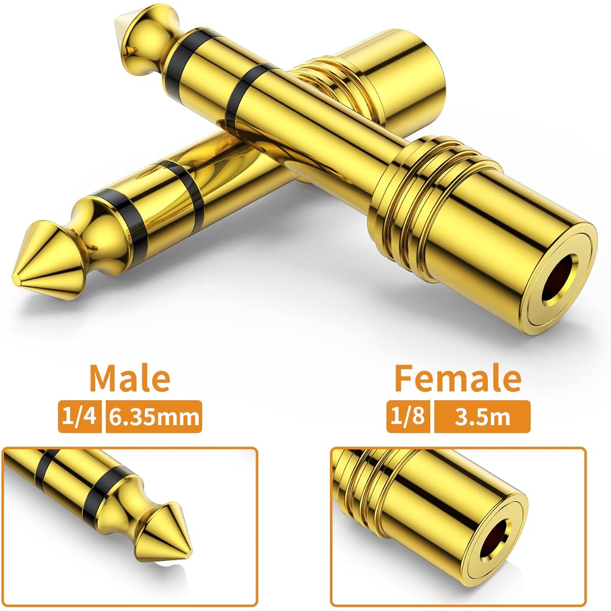 6.35mm 1/4 Male to 3.5mm 1/8 Female Stereo Headphone Adapter TRS Audio Jack Plug Gold Plated for Amplifier Guitar Keyboard Piano Laptop Home Theater Phone 3 Pack