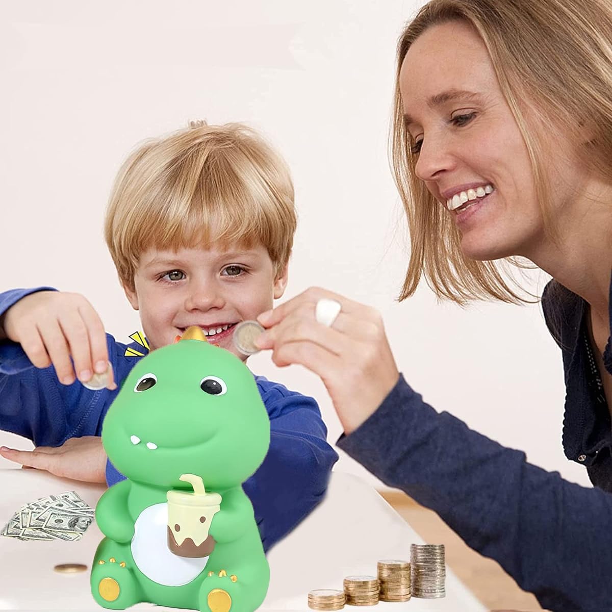 Piggy Bank for Boys Dinosaur Money Box Cute Creative Plastic Shatterproof Kids Piggy Bank Birthday Christmas Baby Shower Home Decoration