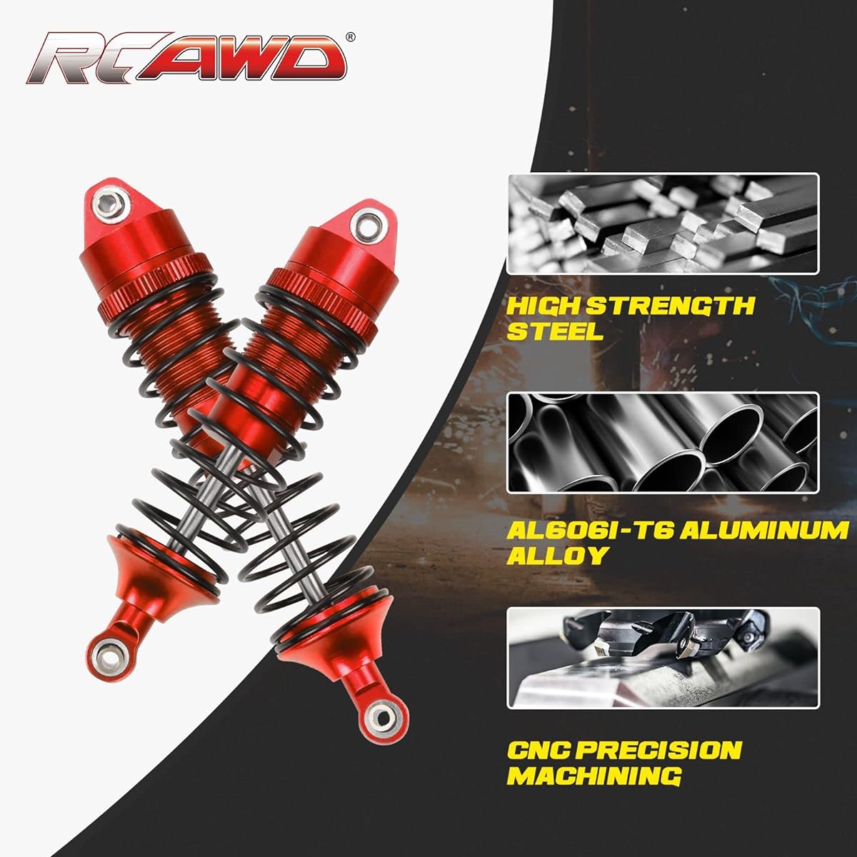 RCAWD Shock Absorber Damper Oil Filled Type LOS233011 Full Alum for 1/10 Losi Lasernut U4 Tenacity DB and TT Pro SCT Upgrade Parts (Red)