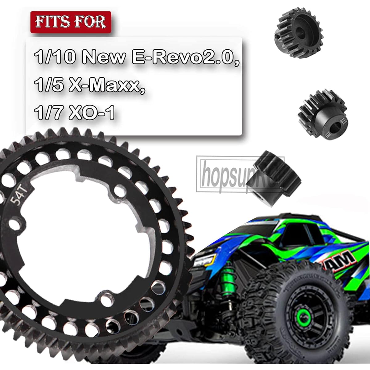 hopsupRC Metal Spur Gear 54T Transmission Gear (15T+17T+19T) Pinion Gear Set Upgrade Parts for 1/10 E-Revo2.0, 1/5 X-Maxx, 1/7 XO-1, 45# Steel Spur Gear Hop-up, #6449 Black