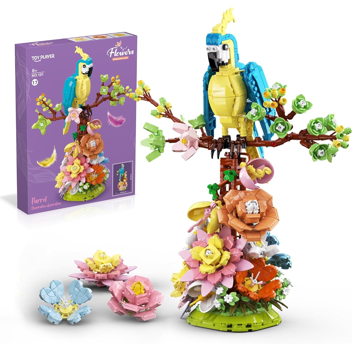 TOY PLAYER Flower and Parrot Building Set, Cute Bird and Succulent Collection Set, Harmonious Integration of Animals and Plants Building Set (Compatible with Lego - 1162 Pieces)