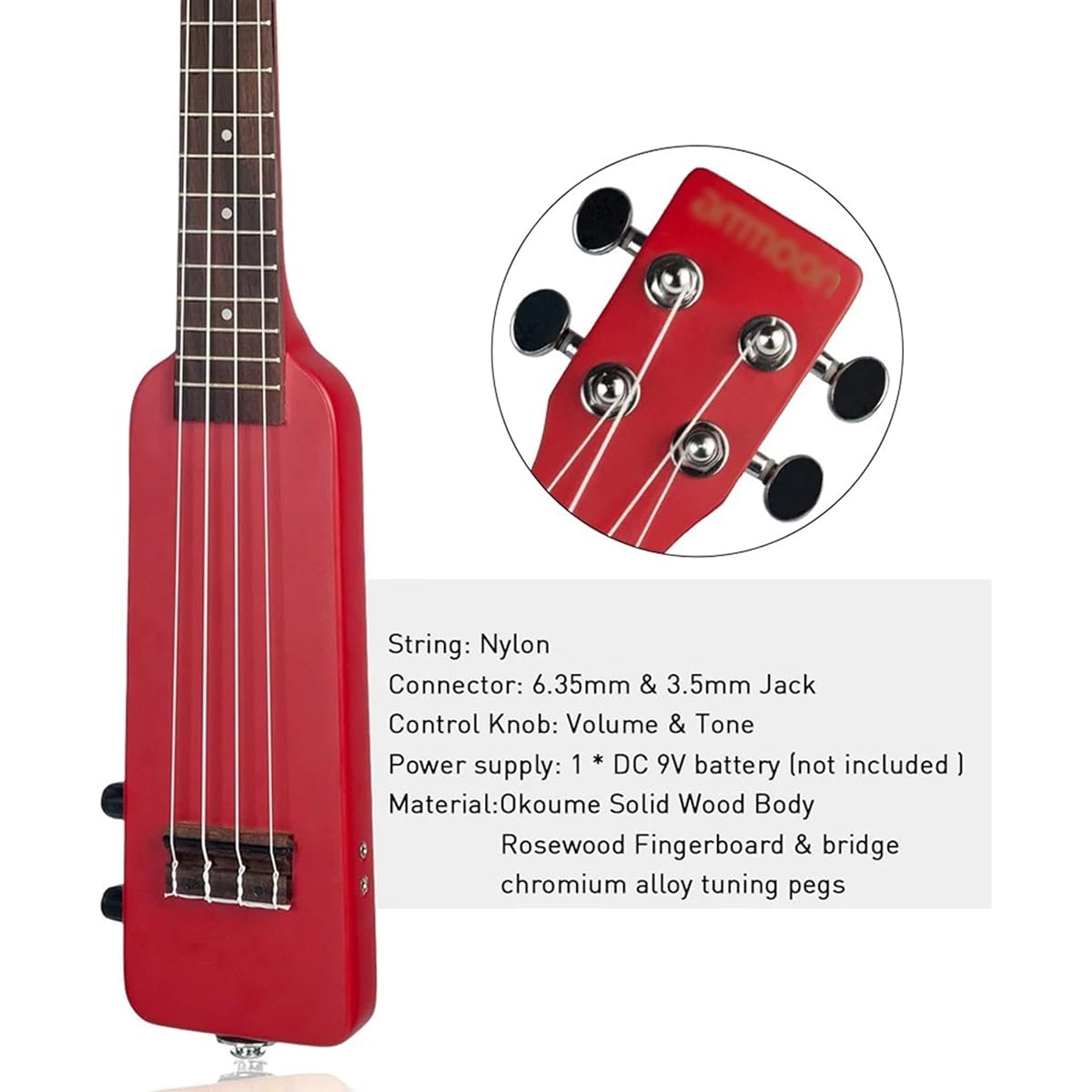 Ukulele 21 Inch Okoume Pure Wood Electric Ukulele Kit Fashion Clear Line Ukulele (Size:One Size; Color:Red)