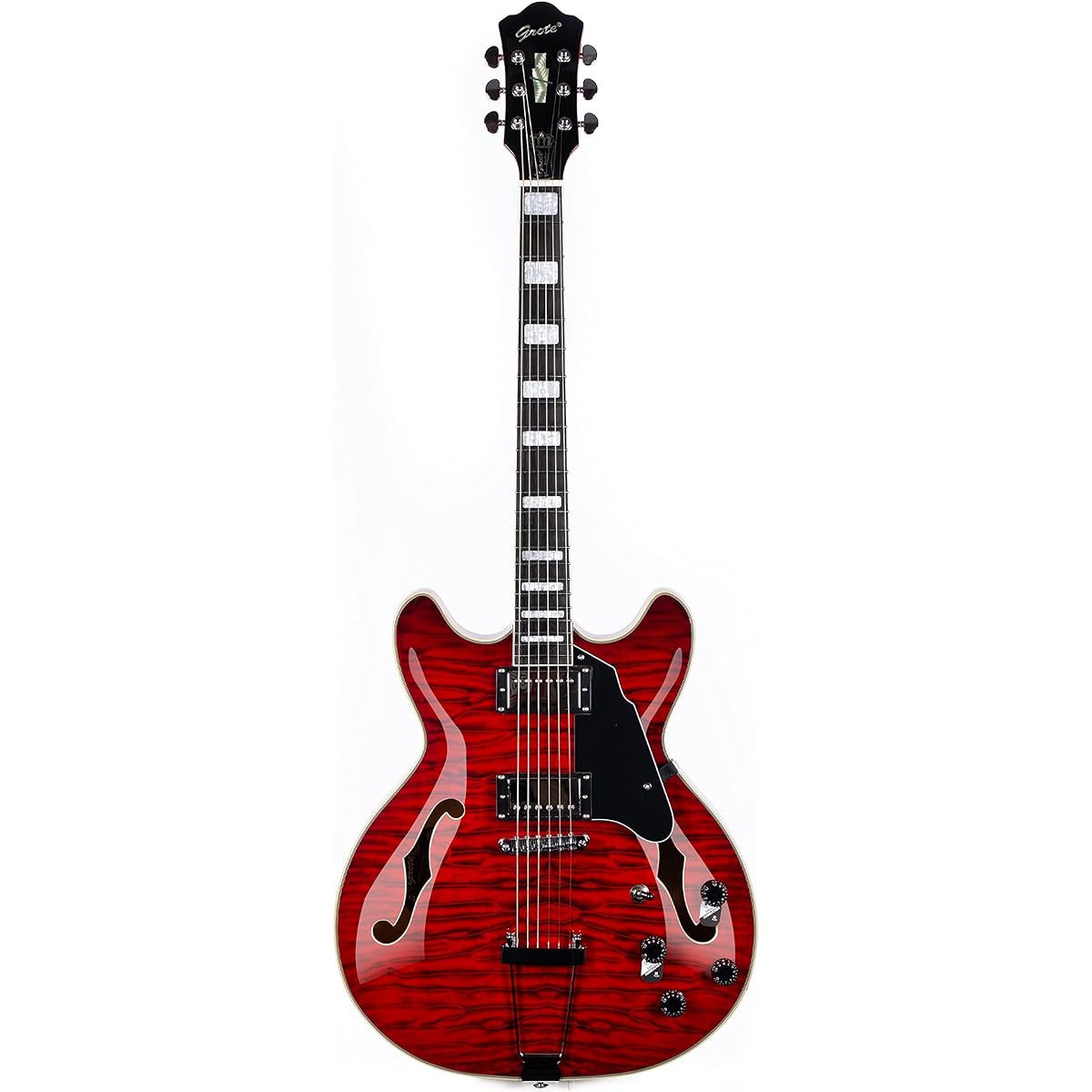 Grote Semi-Hollow Body Electric Guitar Thinline Arched Top Coil Splitting with Gig Bag GYS-35 (Red)