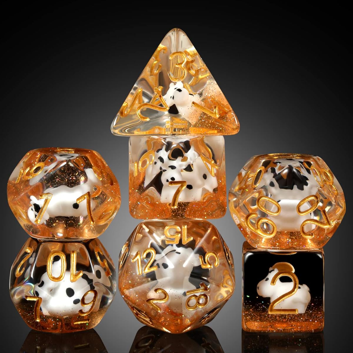 Cow DND Dice 7 Resin D&D Dice with Velvet Bag for Dungeons & Dragons Role Playing Game Tabletop Game (Cow)