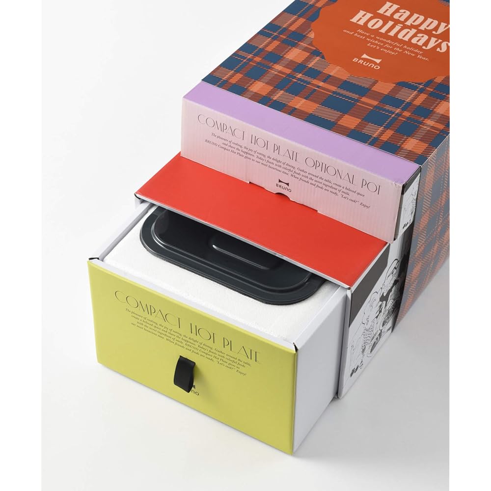 BRUNO "Happy Holidays" BOE021-GIFT-HH-WH Compact Hot Plate Body, 3 Types of Plates (Takoyaki, Ceramic Coated Pot, Flat), White, Stylish, Cute, 1,200w, Temperature Adjustment, Easy to Clean, For 1