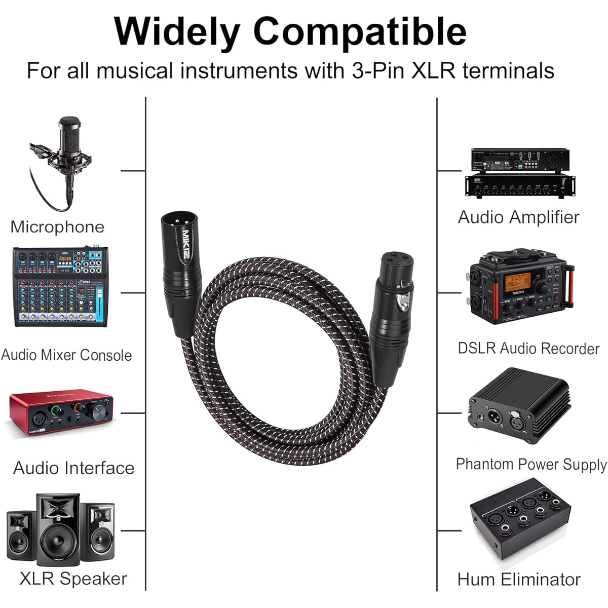 MIKIZ 6ft XLR Cable Braided Male to Female 10 Pack