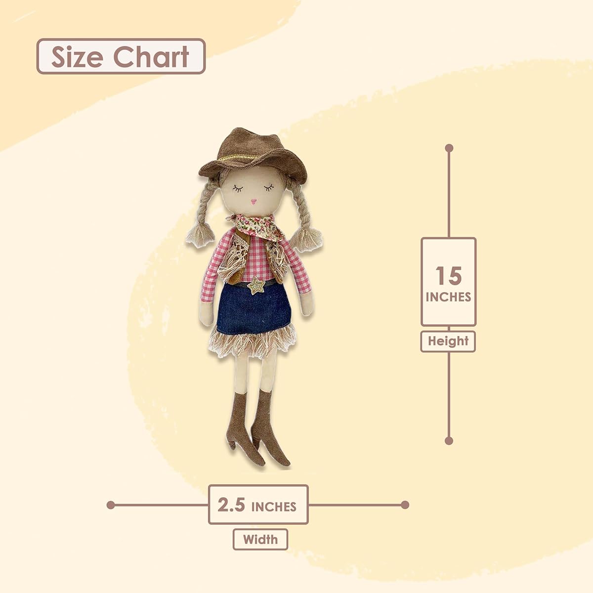 MON AMI Clementine Cowgirl Doll, Soft and Elegant Stuffed Animal, Firmly Built-in Stuffed Animal for Kids and Toddlers, Great as a Toy or Room Decor, Great Gift for Kids and Collectors, 15 Inches