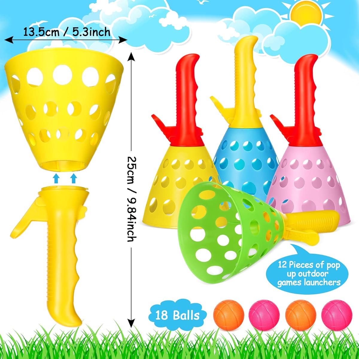 30 Pieces Launch & Catch Ball Game with 12 Catch Launcher Baskets and 18 Balls Outdoor Indoor Game Activities Kids Birthday Party Favors Gifts Beach Sports for 6 7 8 10 12+ Kids and Adults