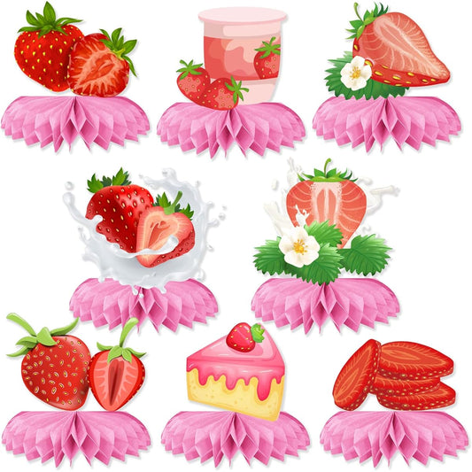 8 Pieces Strawberry Centerpieces Strawberry Party Decorations Honeycomb Table Centerpieces Strawberry Shortcake Party Decorations Strawberry Birthday Decorations Perfect Party Favors
