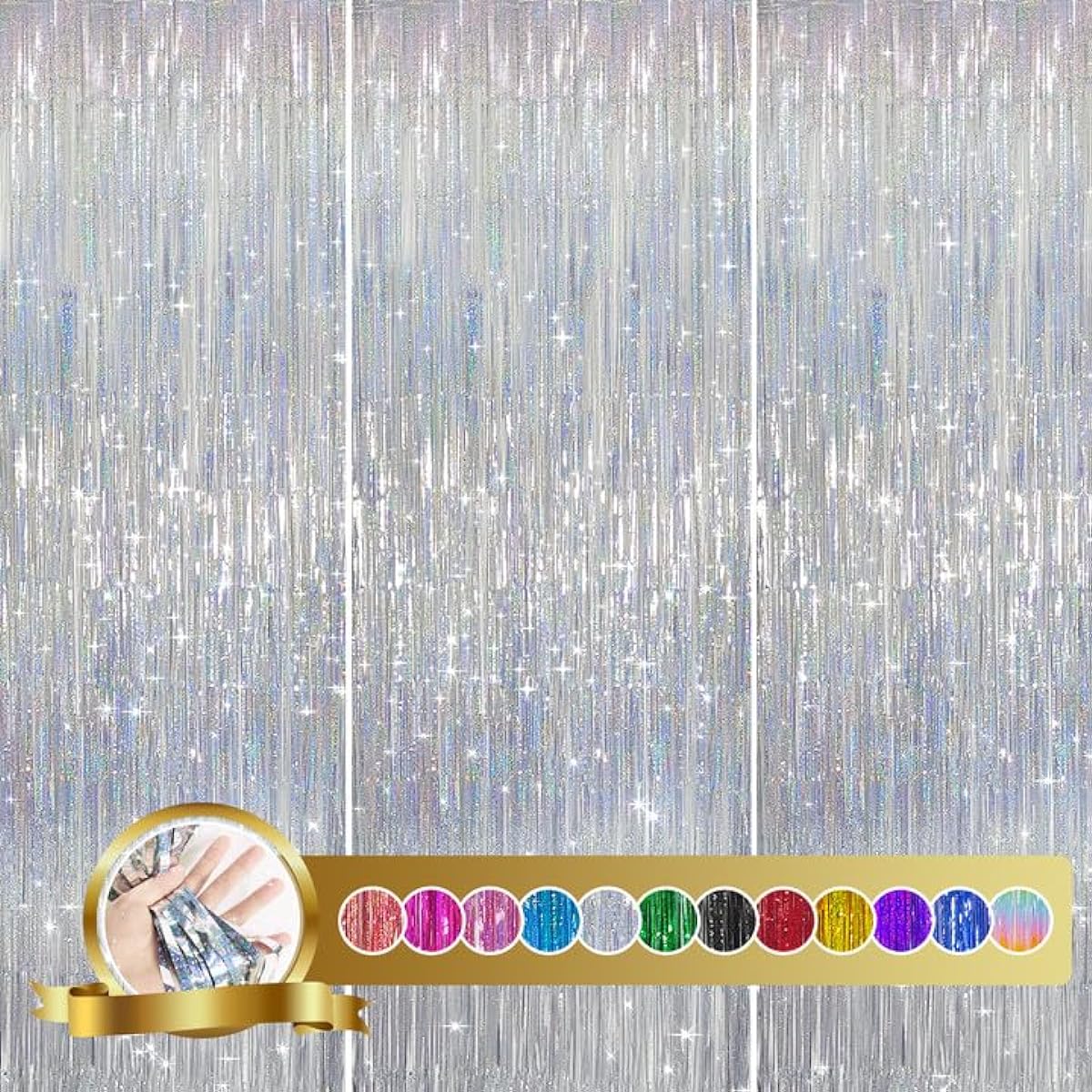 LIKAJON 3 Pack 3.2x8.2ft Silver Backdrop for Silver Party Decorations, Silver Metallic Tinsel Foil Fringe Curtains, Silver Fringe Background for Graduation, Baby Shower, Gender Reveal, Disco Party