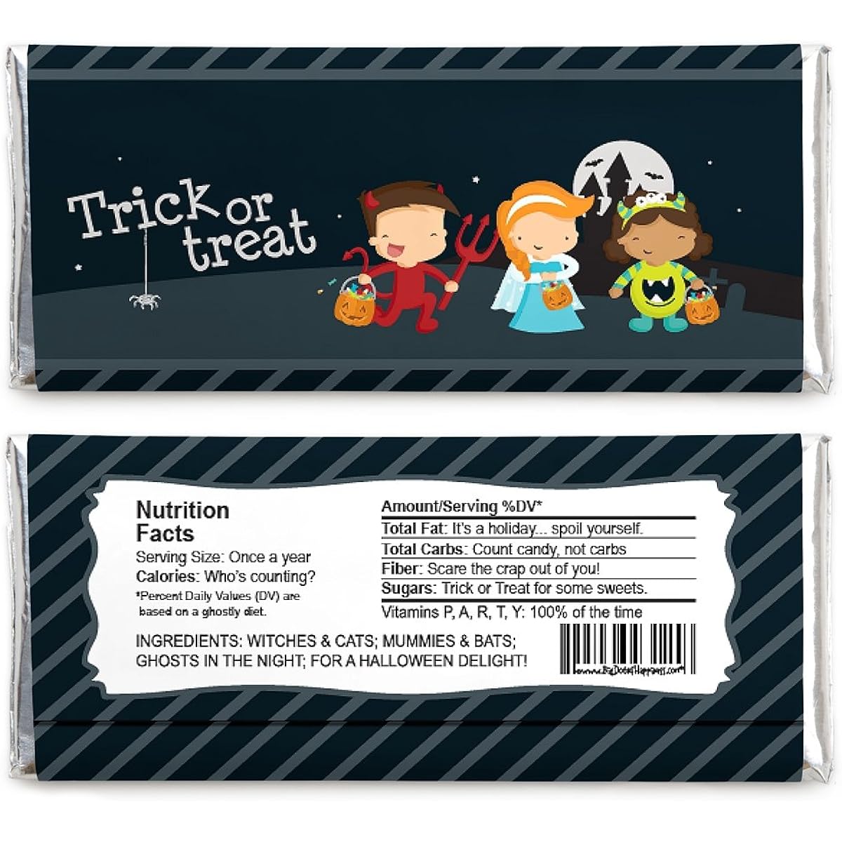 Big Dot of Happiness Trick or Treat Candy Bar Wrappers Halloween Party Favors, Set of 24
