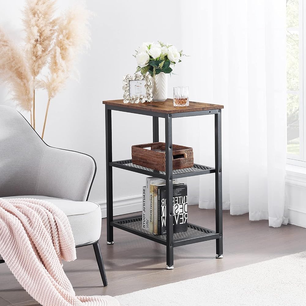 VECELO Side Table, Night Table, Stylish, Open Shelf, Storage Rack, Compact, Bed Area Storage, Small Items Holder, Width 60 x Depth 35 x Height 76 cm, 3 Tiers, Multifunctional Shelf, Easy to Assemble [Regular Japanese Import]