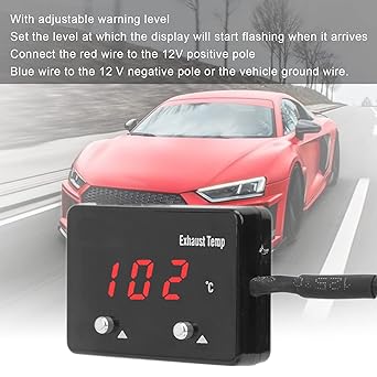 Universal Exhaust Gas Thermometer EGT Gauge Kit 1000F Pyrometer Red LED Digital Display for 12V Vehicles