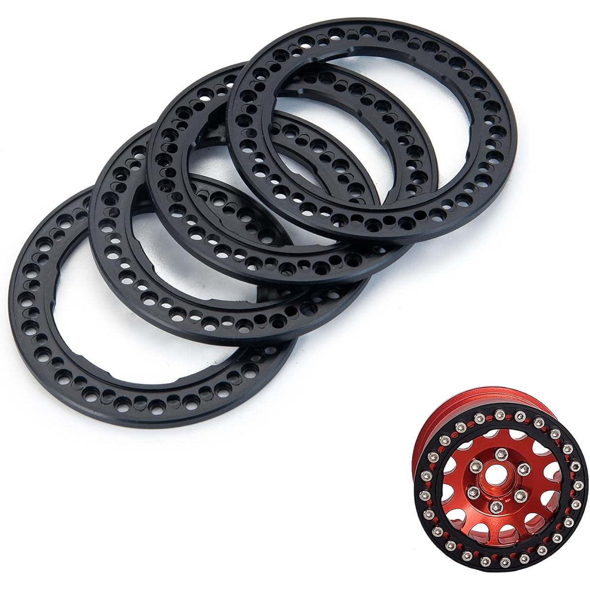 Que-T 1.9 Inch Beadlock Wheel Ring RC Car Wheel Replacement Ring 1:10 Scx10 90046 90047 Trx4 Upgrade Parts (Black)