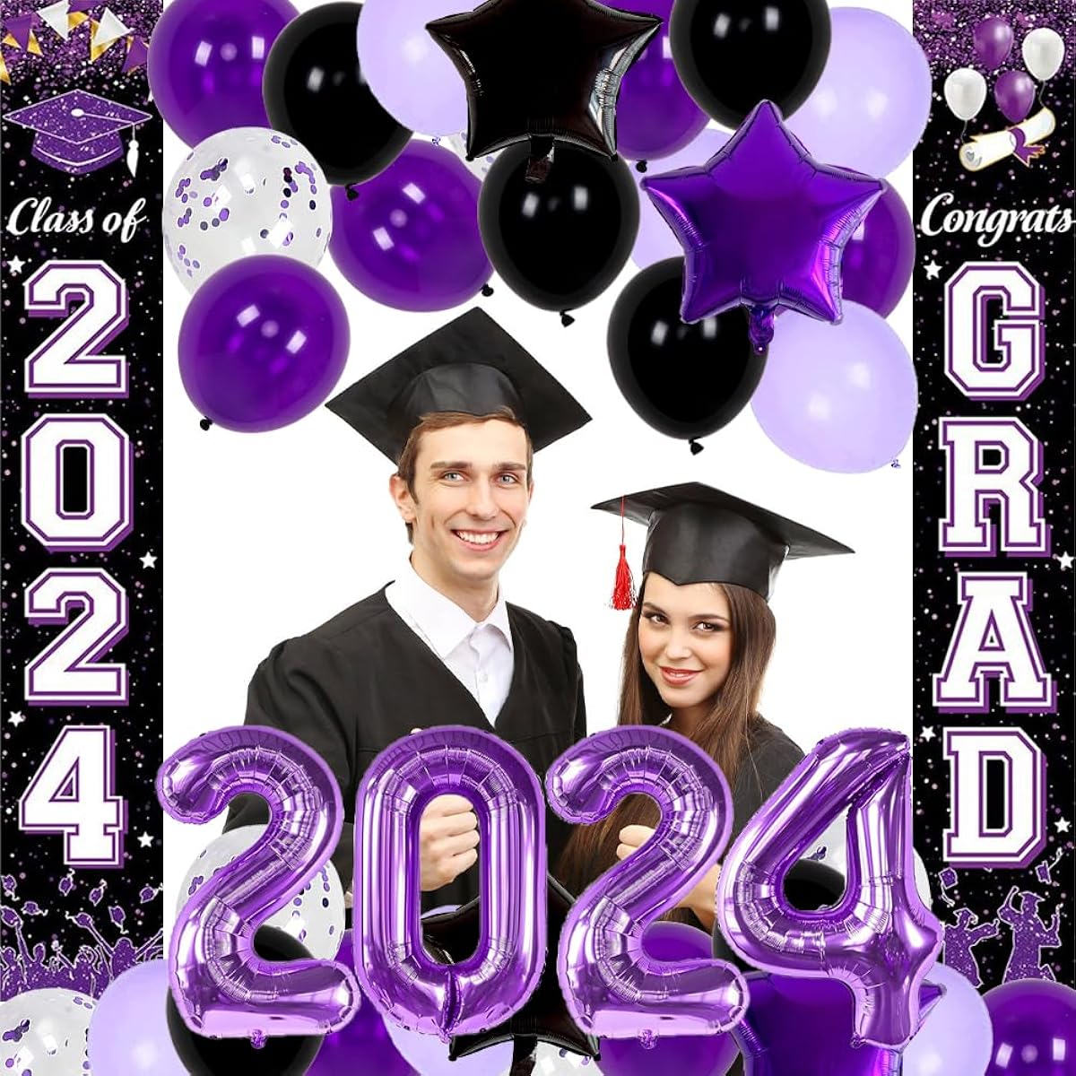 2023 Graduation Party Decorations Purple and Black Graduation Party Decorations Class of 2023 Graduation Pouch Sign Purple and Black Graduation Balloons Graduation Party Supplies Purple Black