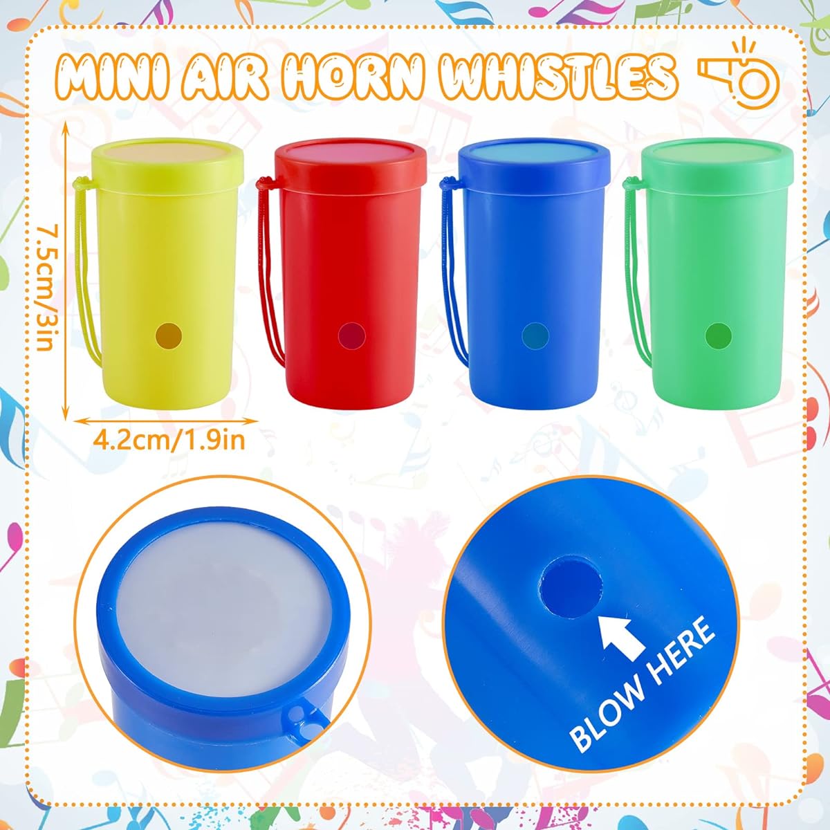 12 pcs Mini Air Horns 3 Inch Blow Horn Noise Maker for Sporting Events, Parties, Celebrations Mini Mini Air Horn Whistles Birthday Party Favors Goodie Bag Fillers