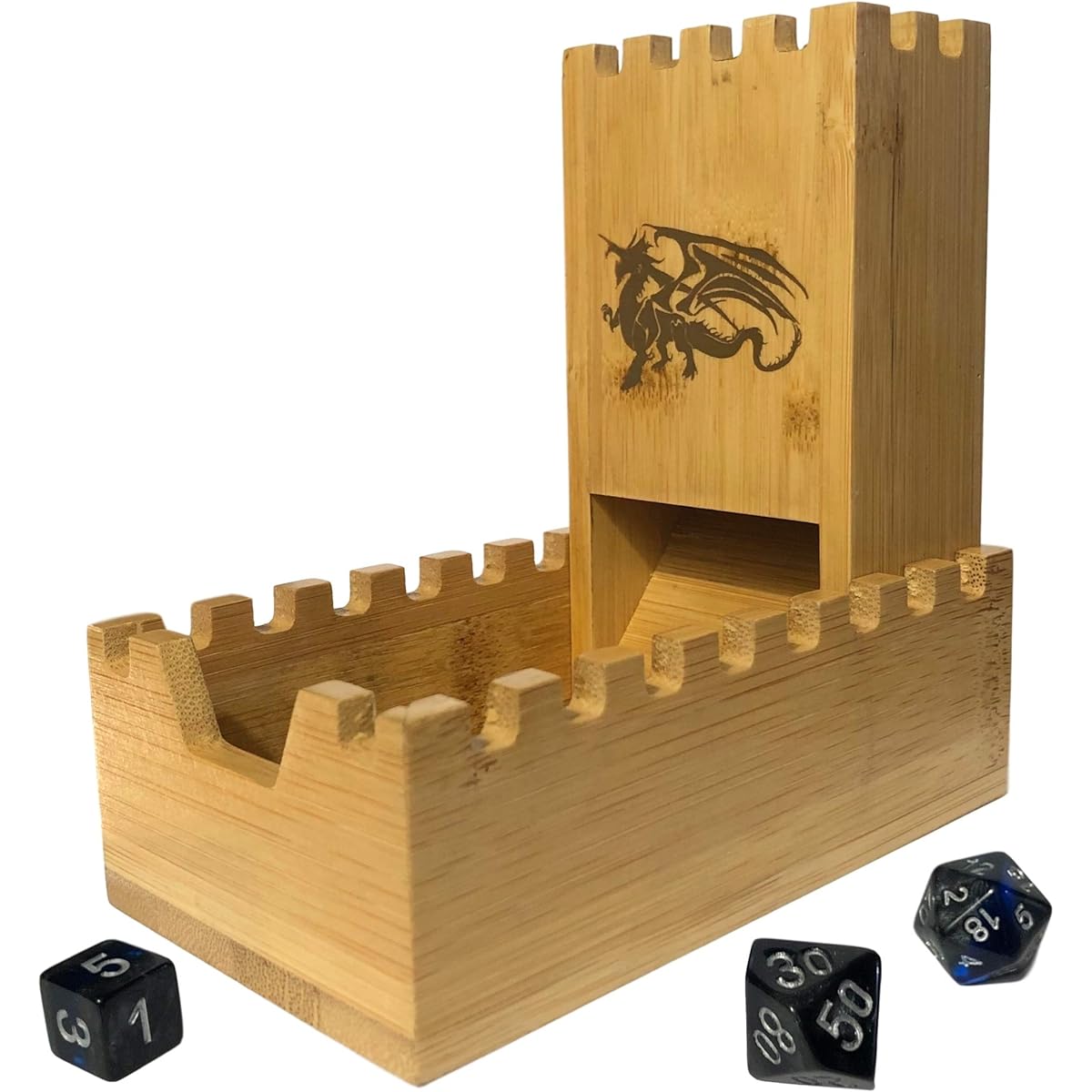Bamboo Dice Tower | Special Edition Wooden Rolling Case | Perfect for DMs, Minigamers, RPG Players, DND, Dungeons and Dragons | Foldable Handmade Wooden Die Roller Castle | Foldable Dice Chest