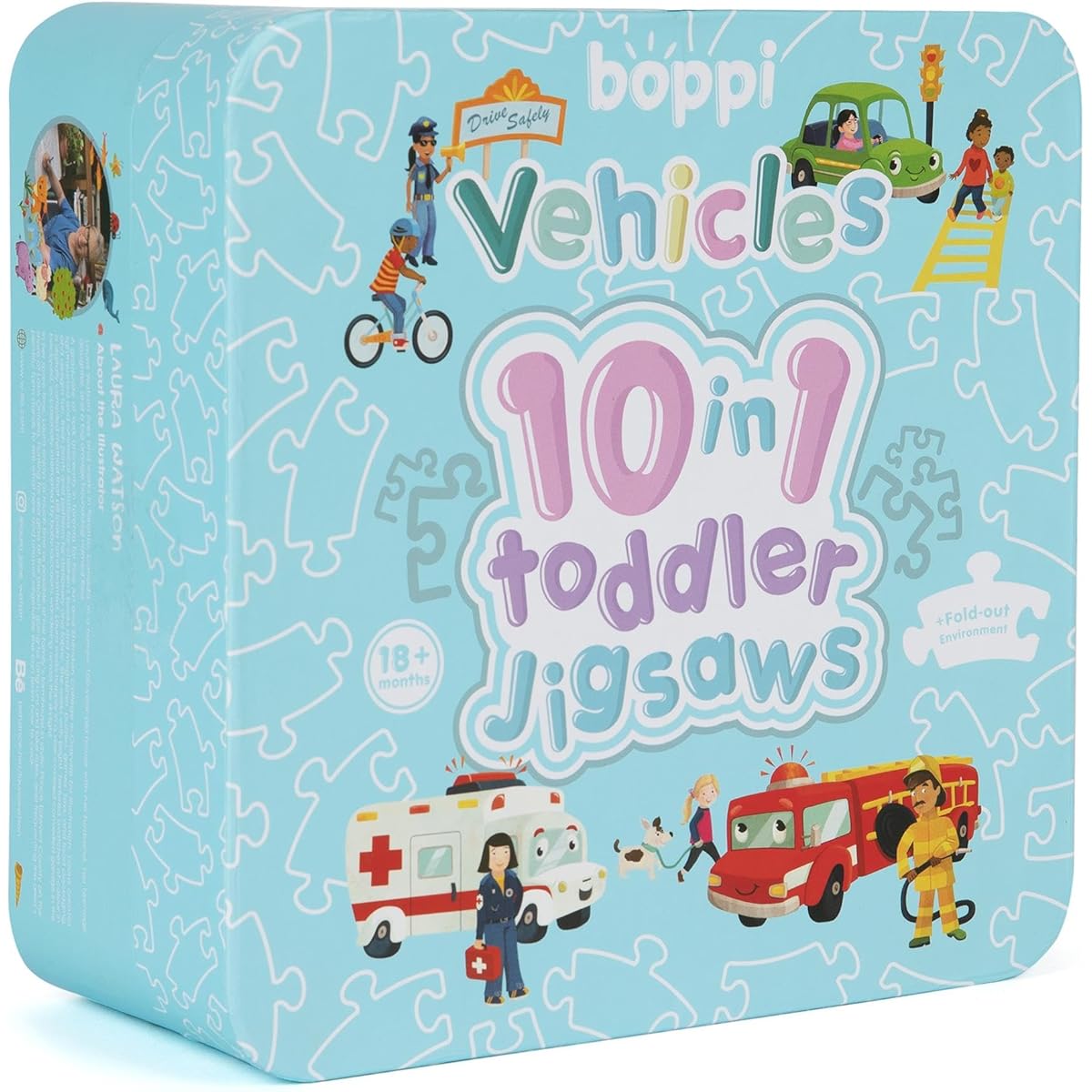 boppi 10 in 1 Progressive Jigsaw Puzzle Vehicle Puzzle for Toddlers Ages 18 Months and Up Toddler/Child Development Toy Car Puzzle Made with 100% Recycled Cards