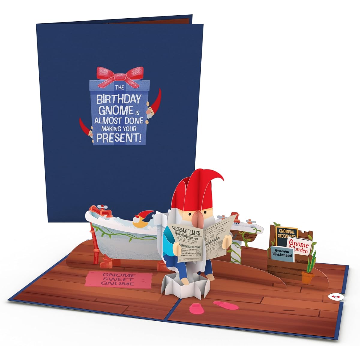 Lovepop Gnome Birthday Present Birthday Card with Pop Up Gift - Birthday Card - Handmade 3D Pop Up Greeting Card - Birthday Card - 5 x 7 Inch
