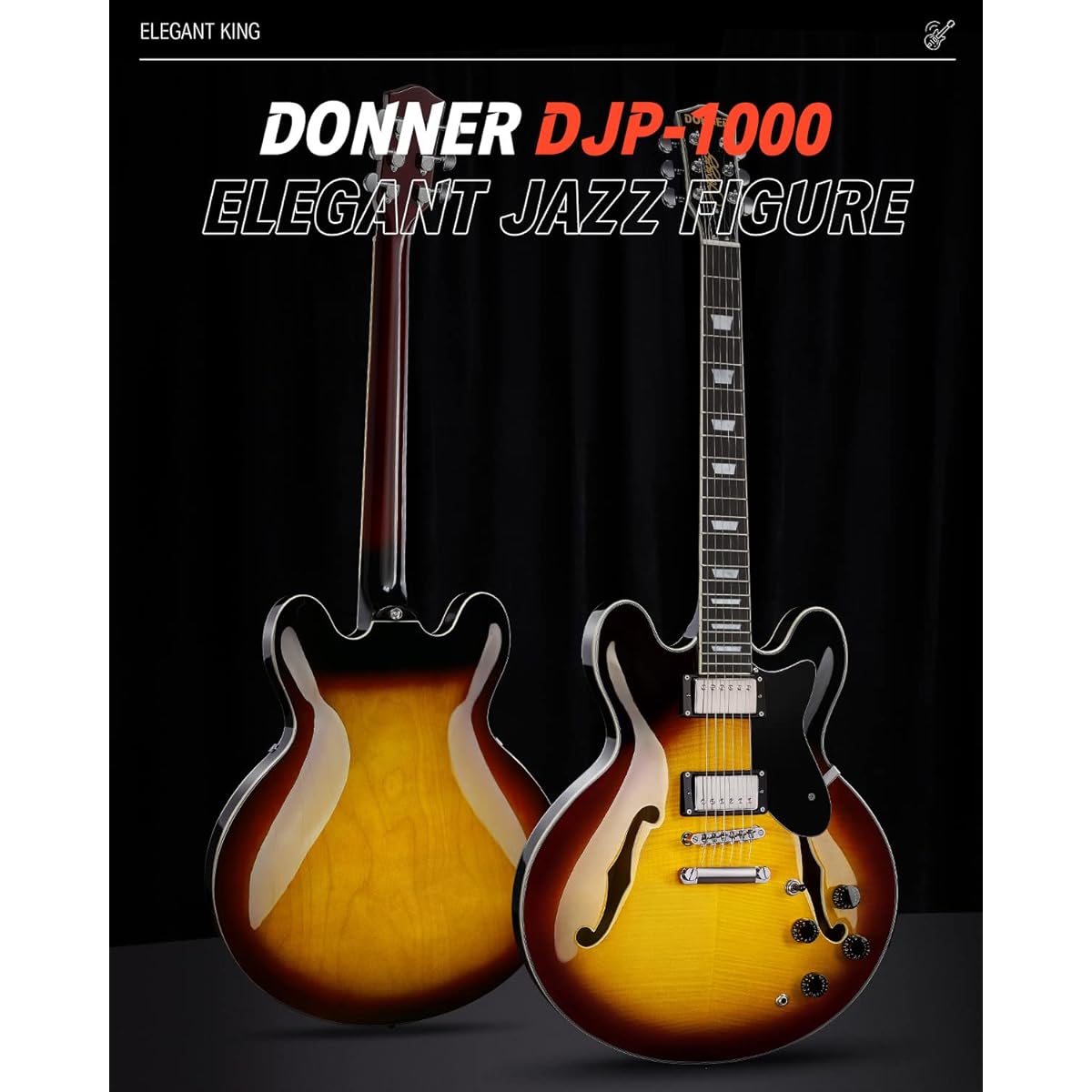 Donner Semi-acoustic guitar Electric guitar Semi-acoustic guitar Semi-hollow body Double cutaway Tiger color DJP-1000B