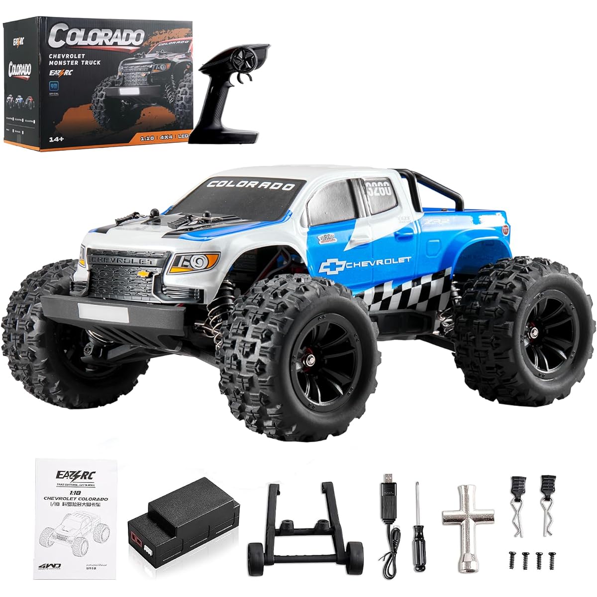 EAZYRC 1/18 RC Truck Colorado Radio Control Car (Colorado) RTR Official Licensed Chevrolet High Speed Radio Control Truck Brushless 27+mph Electric Hobby Off-Road Monster Truck High Speed Remote Control Car
