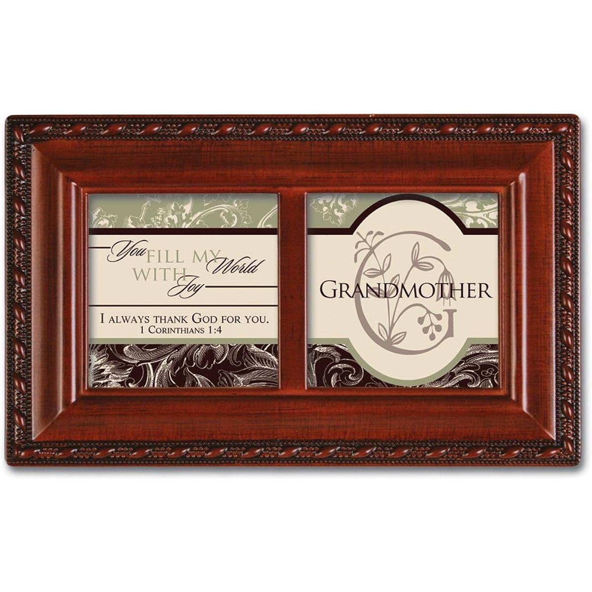 Cottage Garden Grandmother You Fill My World with Joy Woodgrain Mini Music Box Ave Maria Plays