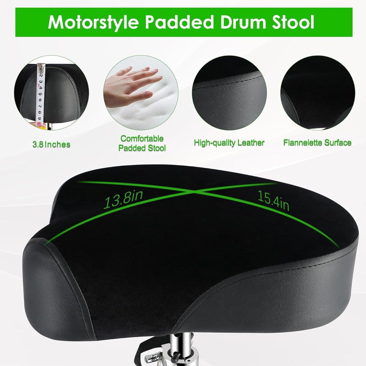EASTROCK Drum Throne Seat Height Adjustable Padded Drum Stool Motorcycle Style Drum Chair with Non-Slip Feet for Drummers Adult