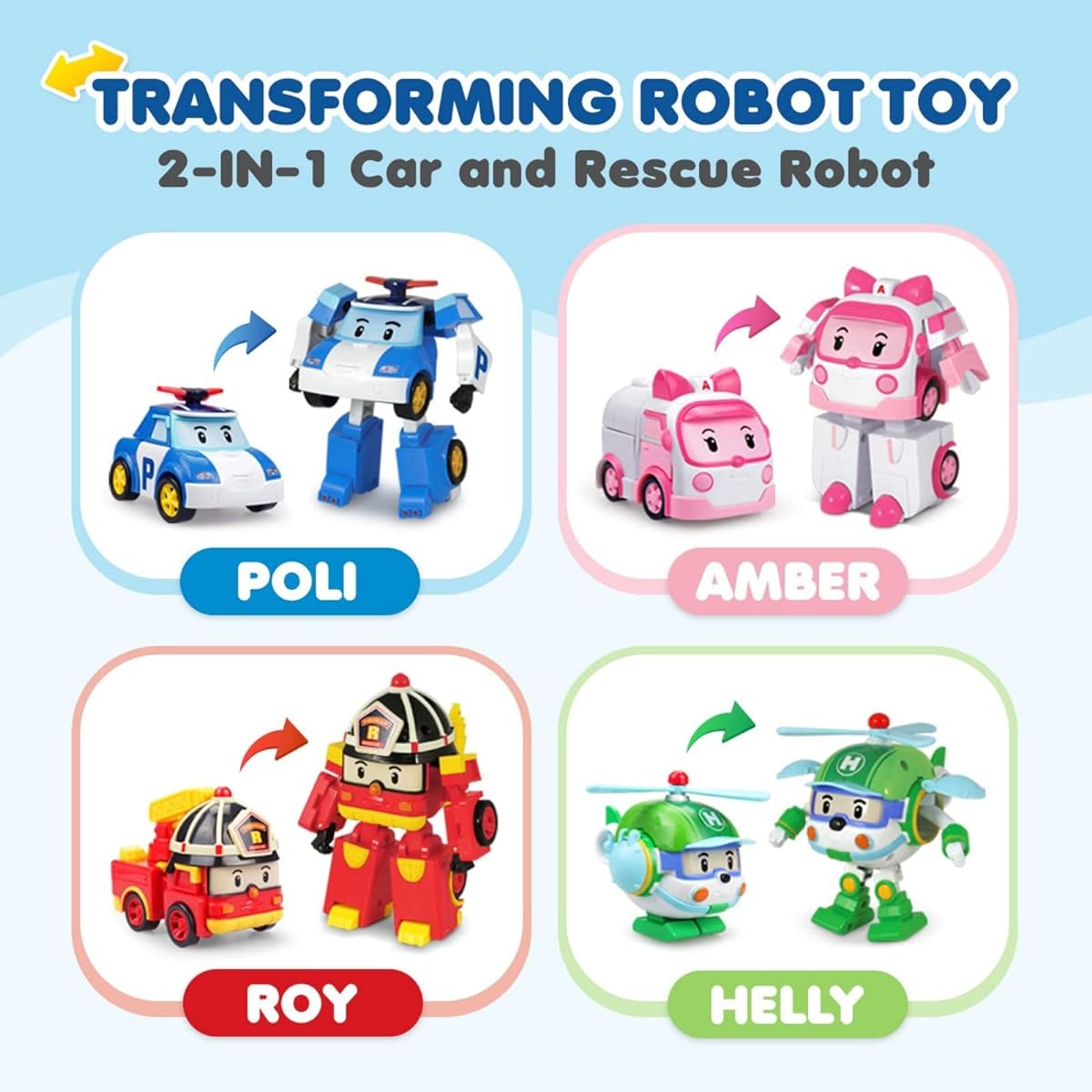 Robocar Poli 2 Pack Poli + Roy Transforming Robot Toy 4" Transformable Action Figure Car Toy Rescue Team Emergency Vehicle Playset Holiday Birthday Rescue Car Toy Gift for Boys Girls Ages 1-5