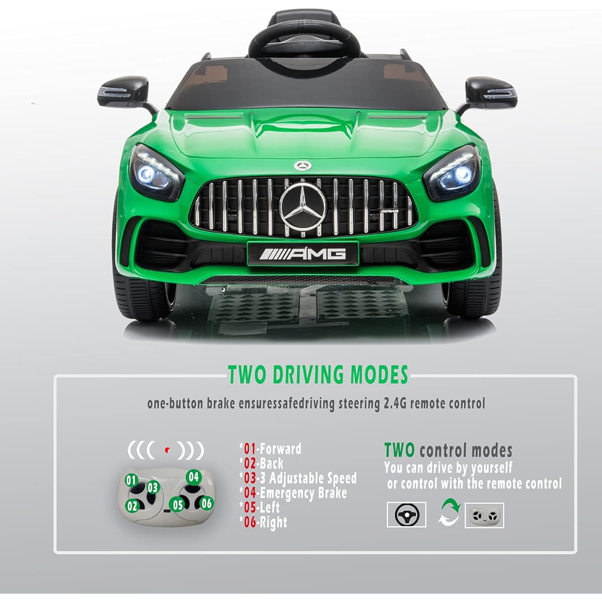 Tinkeal Electric Ride On Car with Remote Control, Battery Powered Car for Kids, Electric Wheel Drive for Boys, 12V/LED Light/AUX Port (Green)
