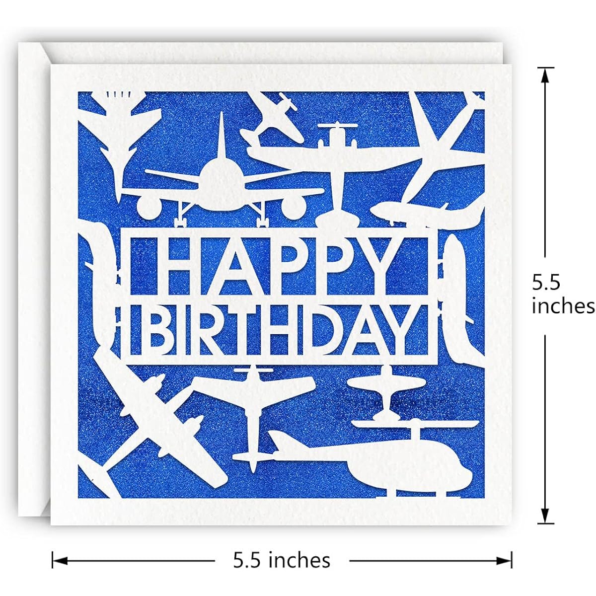 Blue Airplane Birthday Card Blue Glitter Laser Cut Plane Airplane Flying Greeting Card for Boys Men