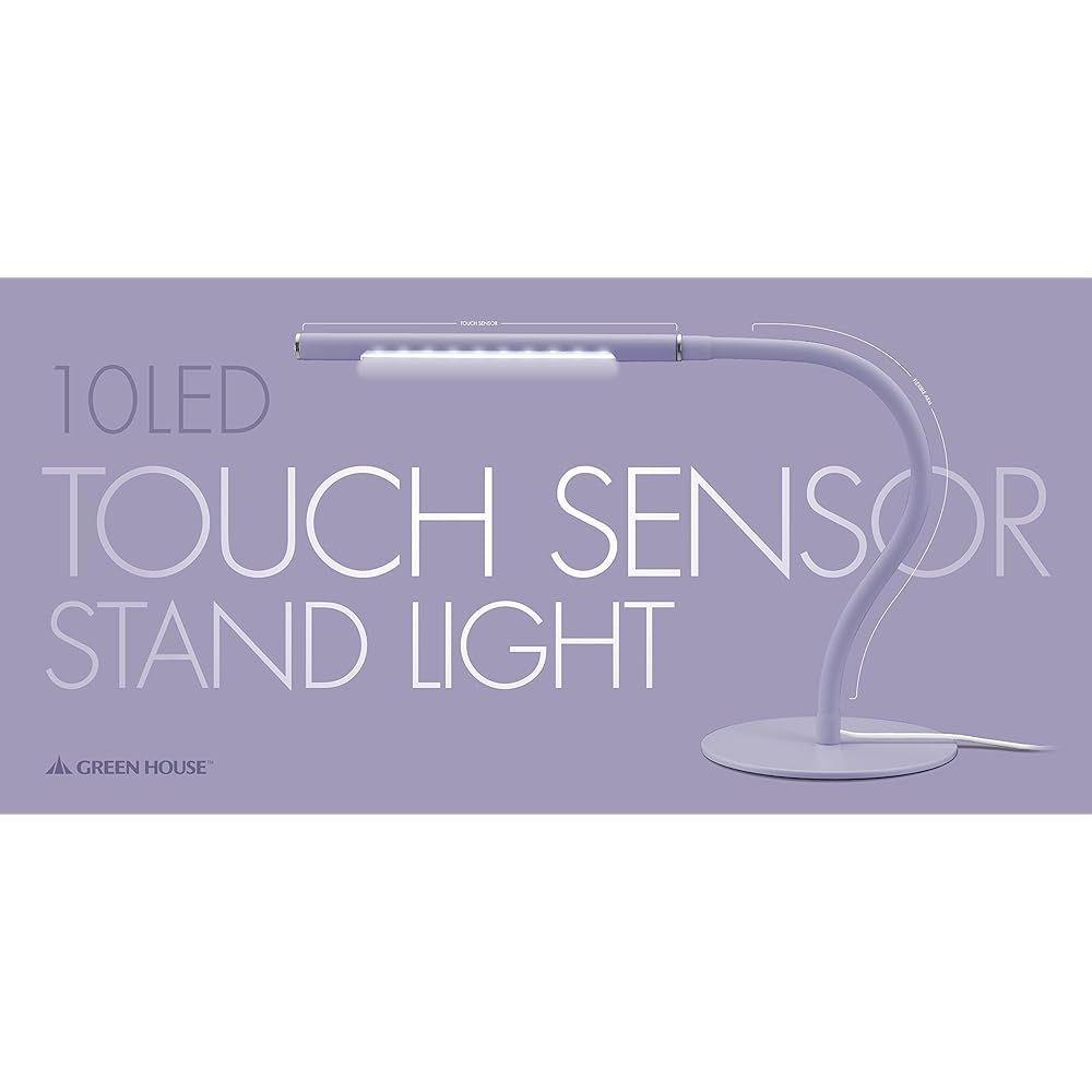 Green House Touch Sensor White LED Equipped with Dimming Function Flexible Arm LED Stand Light Purple GH-ULEB10-PU