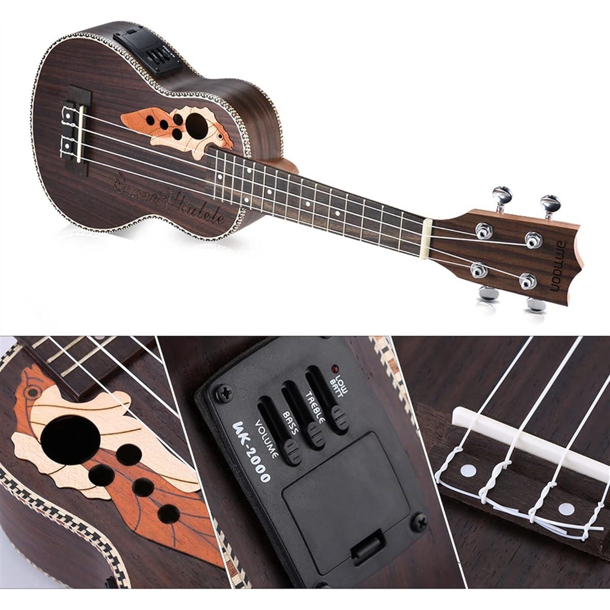 Ukulele Ukulele Spruce 21" Ukulele15 Fret 4 Strings Guitar Mini with Built-in EQ Pickup Stringed Musical Instrument Guitar (Color : Brown Size : 21 inches) (Chocolate 21 inches)