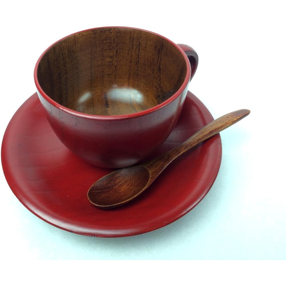 Nakatani Brothers Company Yamanaka Lacquerware Coffee Cup Pair Round Ancient Vermilion/Black (Plate and Spoon Included) W89-8