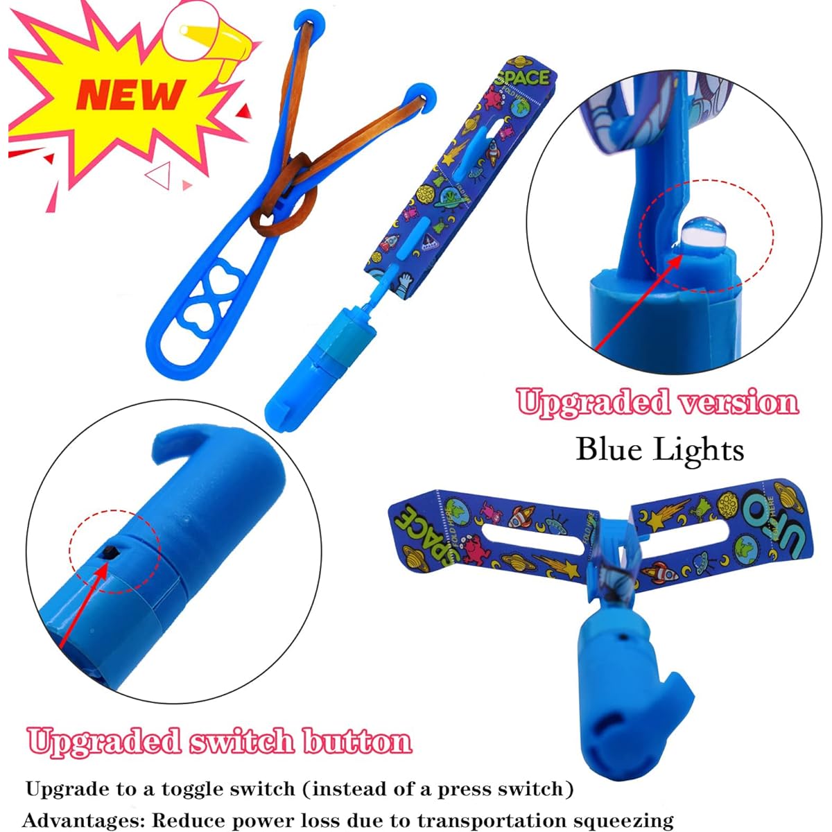 JX Rocket Slingshot Flying Toy with LED Lights, 12 LED Arrow Helicopters + 12 Launchers, Summer Outdoor Games, LED Slingshot Toys for Kids, Glow in the Dark, Kids Party Supplies